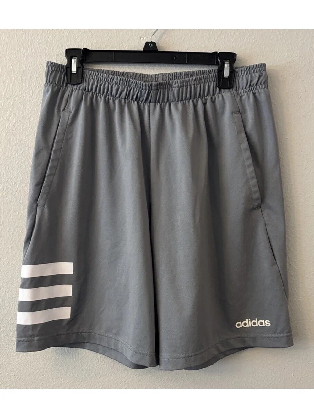 Adidas CLIMLITE Men’s Athletic Shorts - Medium Gray/White Drawstring Pockets